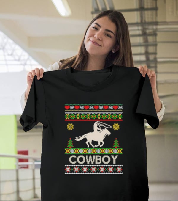 Cowboy Christmas Ugly Sweater Knit T-Shirt