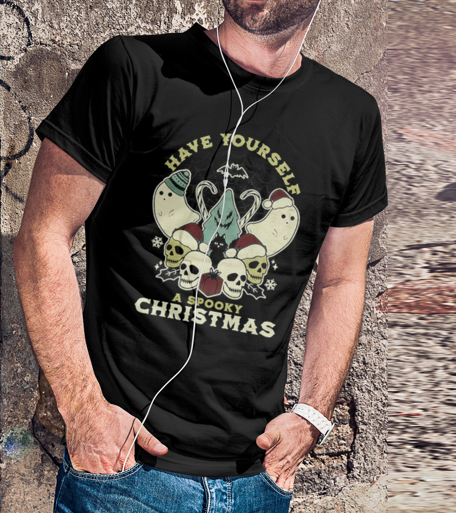 Have Yourself A Spooky Christmas With Ghosts Skulls And Bat T-Shirt