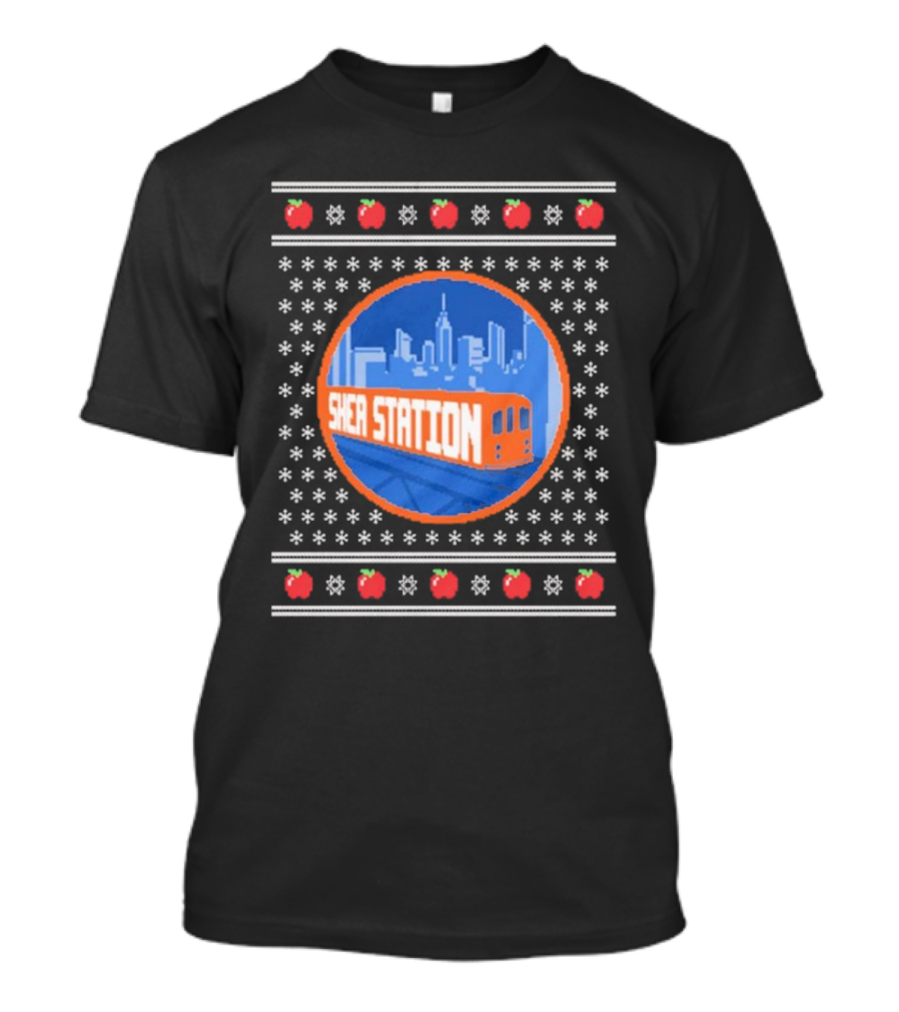 Shea Station New York Skyline Subway Snowflakes Apples T-Shirt