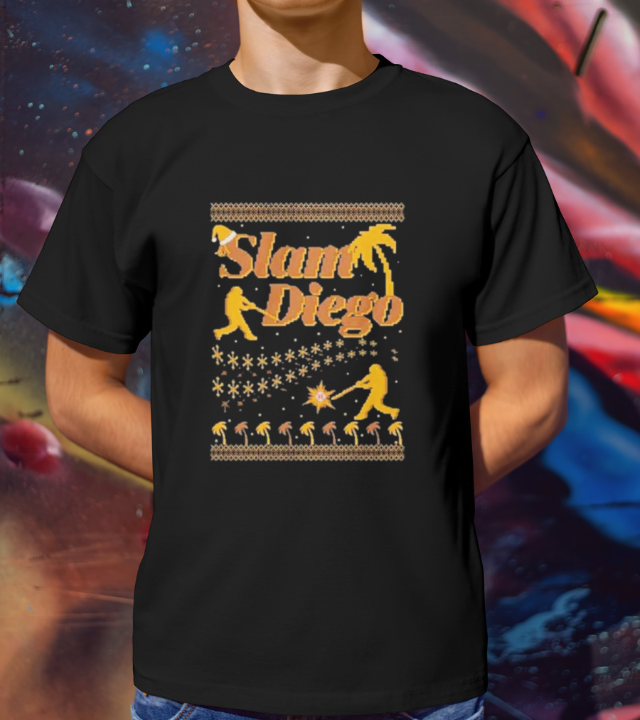 Slam Diego Retro Baseball Palm Trees Starburst T-Shirt