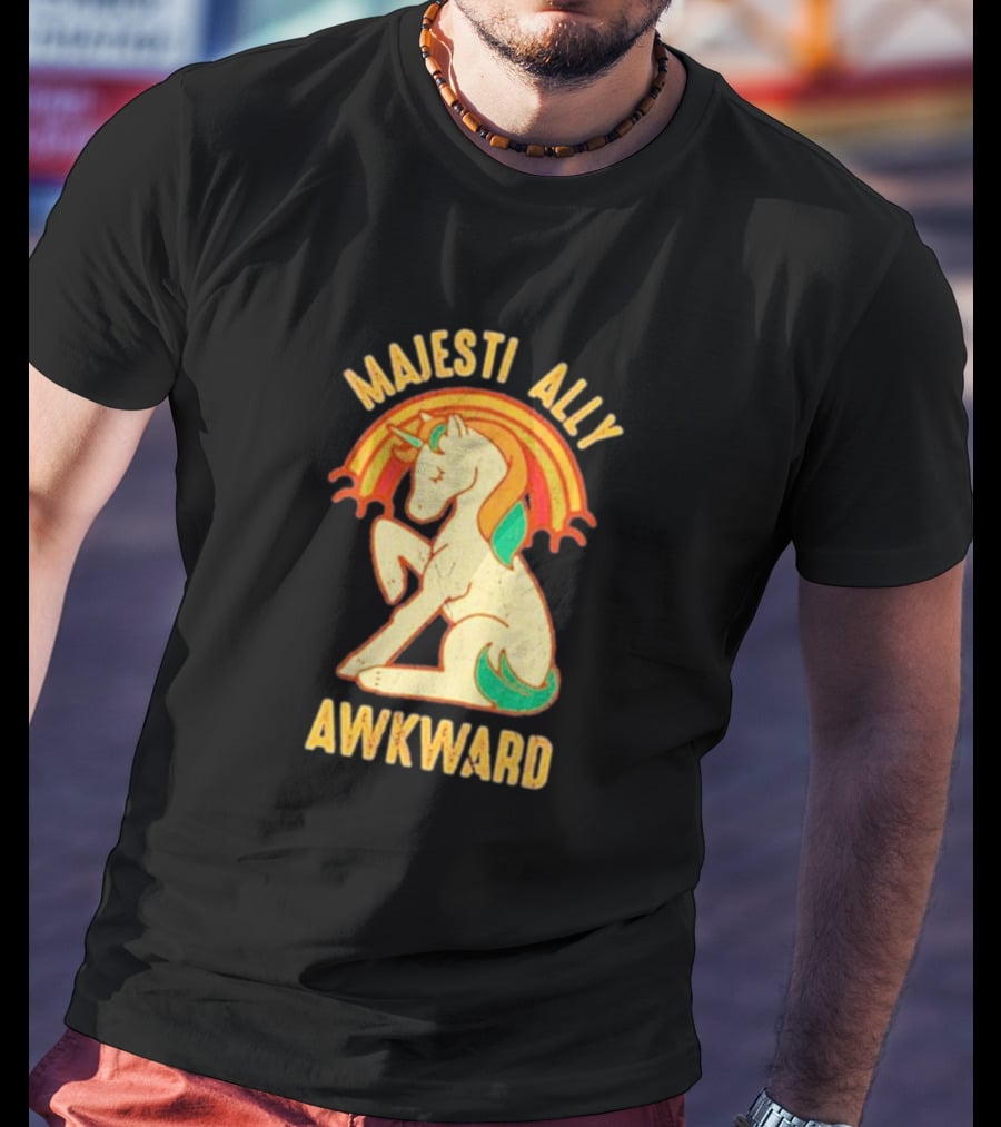 Majesti Ally Awkward Unicorn With Retro Rainbow T-Shirt