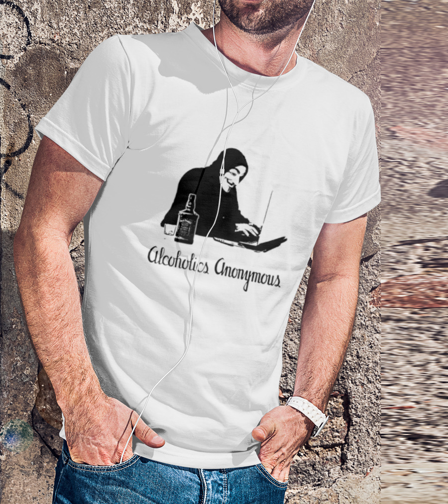 Alcoholics Anonymous Man With Bottle At Laptop T-Shirt