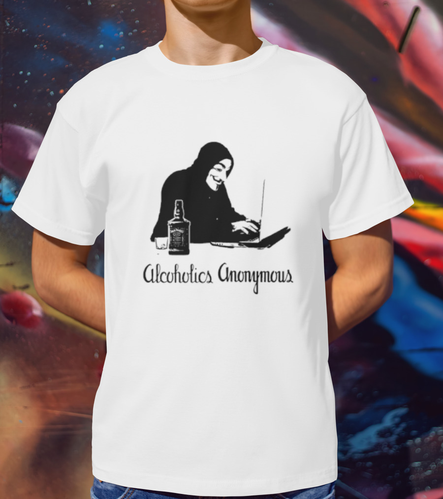 Alcoholics Anonymous Man With Bottle At Laptop T-Shirt