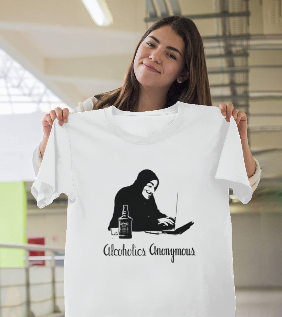 Alcoholics Anonymous Man With Bottle At Laptop T-Shirt