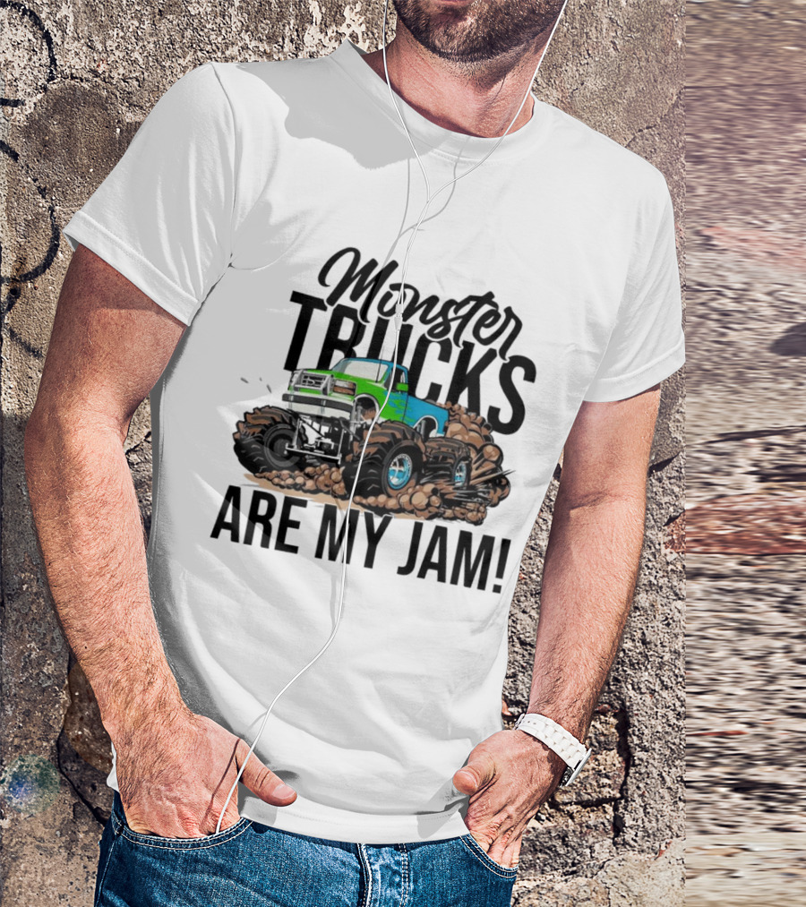 Monster Trucks Are My Jam Off-Road Adventure With Green And Blue Truck T-Shirt
