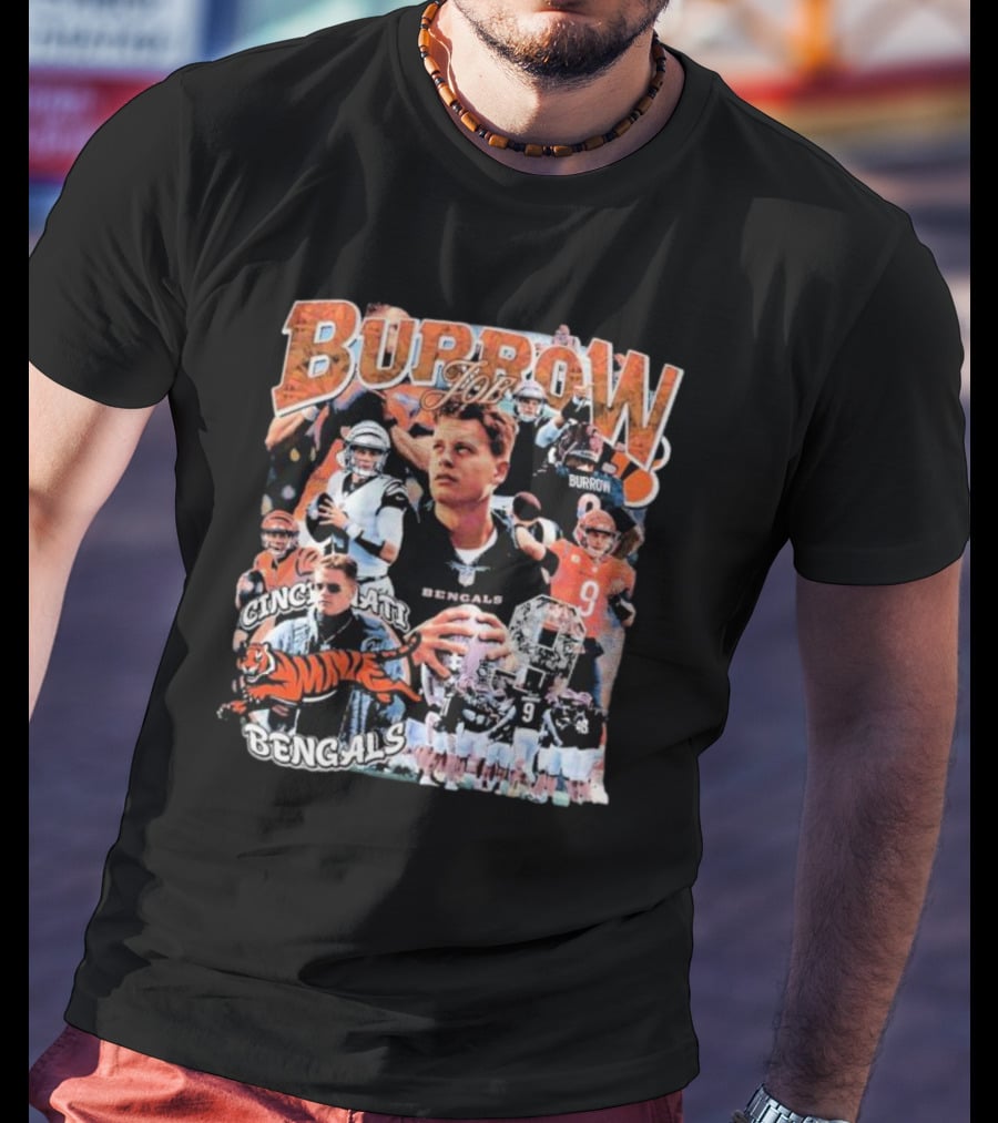 Joe Burrow Cincinnati Bengals Quarterback Collage Tiger Team Spirit T-Shirt