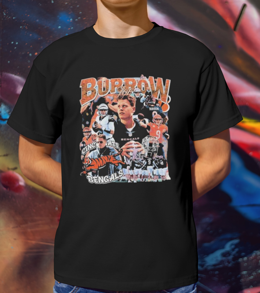 Joe Burrow Cincinnati Bengals Quarterback Collage Tiger Team Spirit T-Shirt