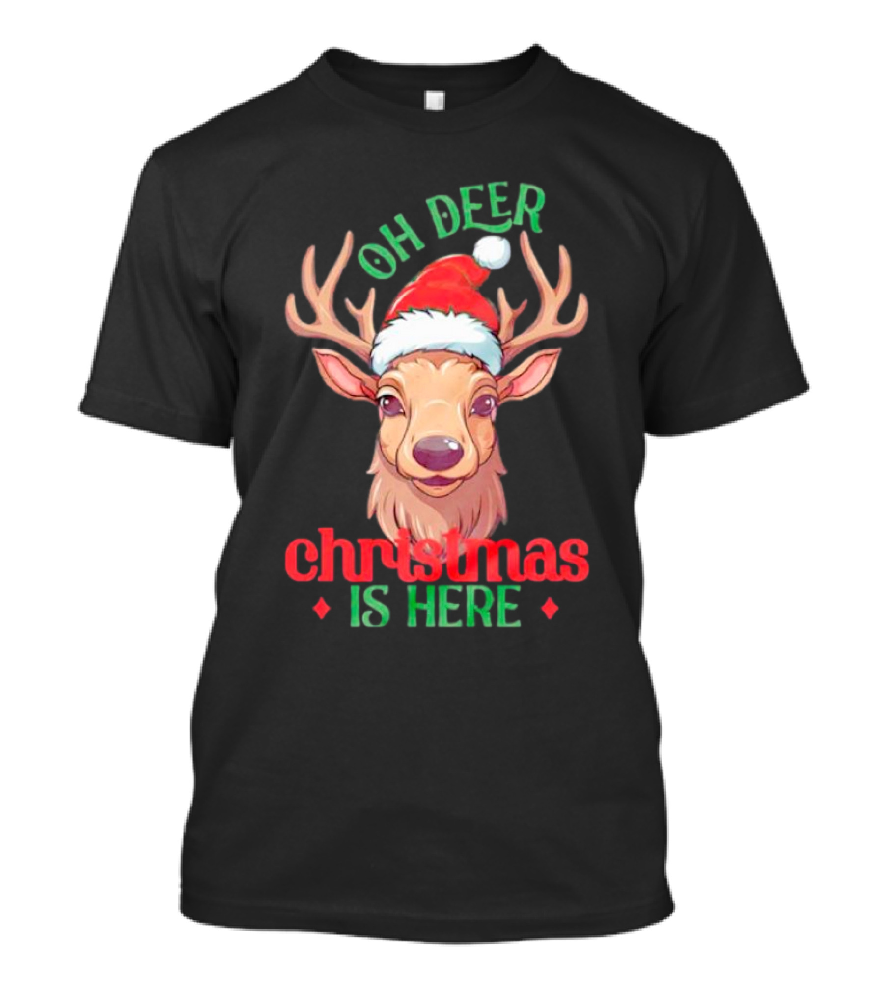 Oh Deer Christmas Is Here Festive Reindeer Santa Hat T-Shirt