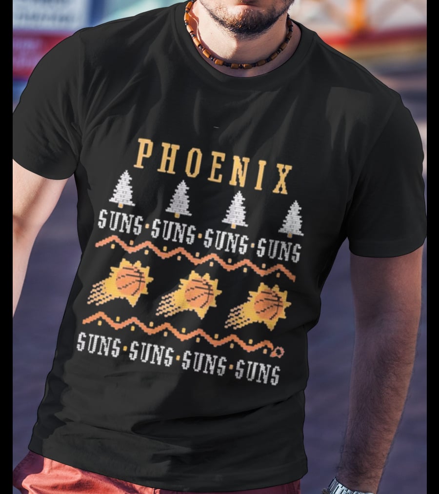 Phoenix Suns Holiday Sweater Style Basketball Trees T-Shirt