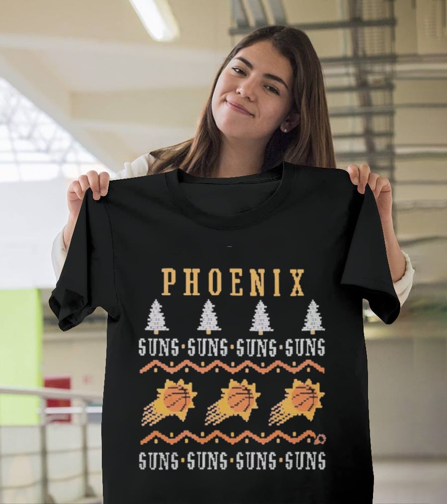 Phoenix Suns Holiday Sweater Style Basketball Trees T-Shirt