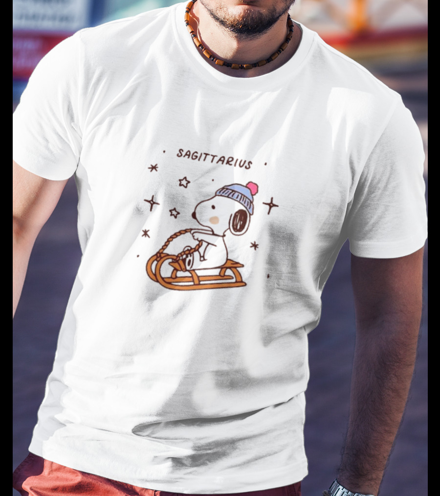 Sagittarius Snoopy Sledding In Winter Stars T-Shirt