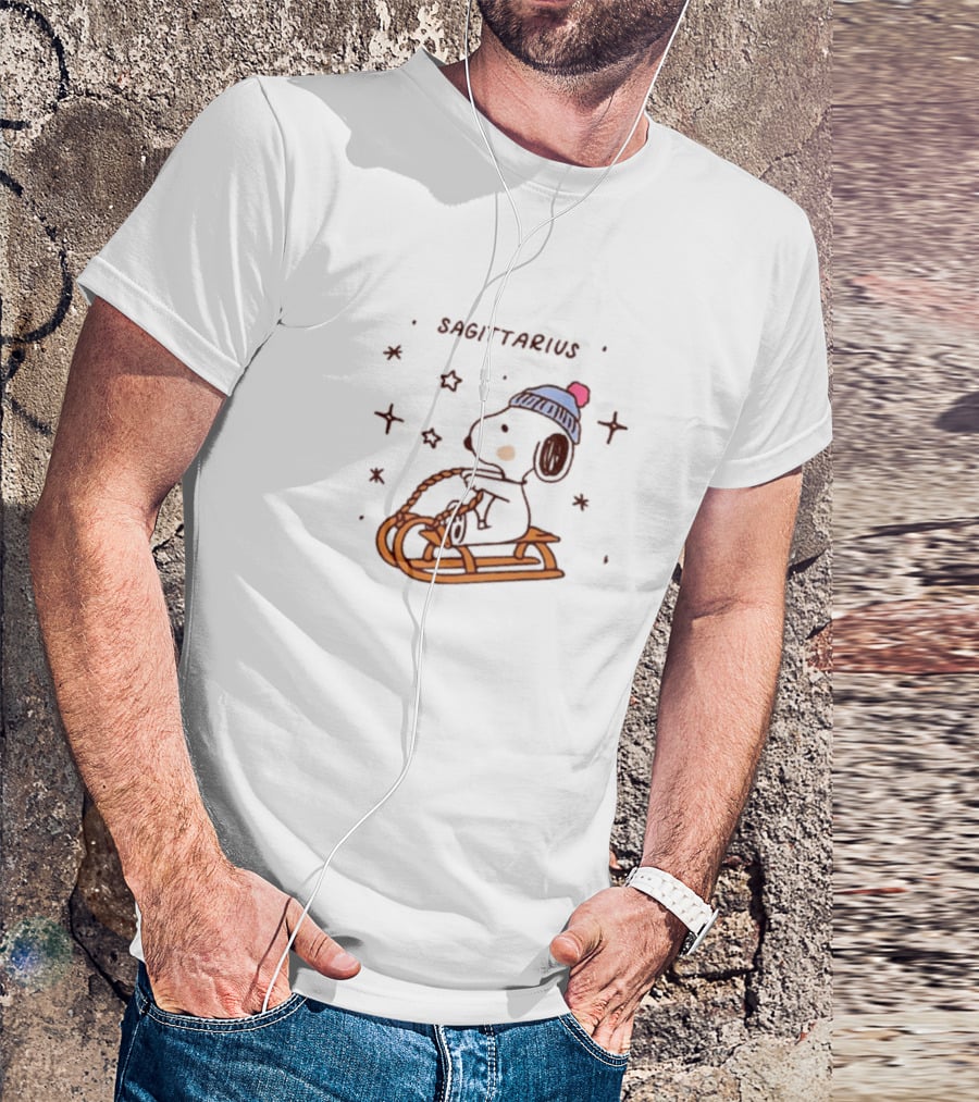 Sagittarius Snoopy Sledding In Winter Stars T-Shirt