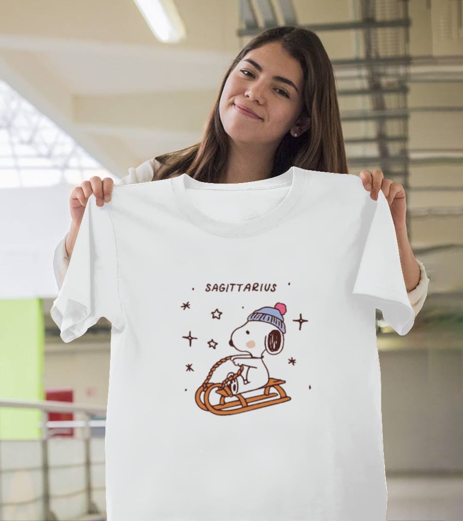 Sagittarius Snoopy Sledding In Winter Stars T-Shirt