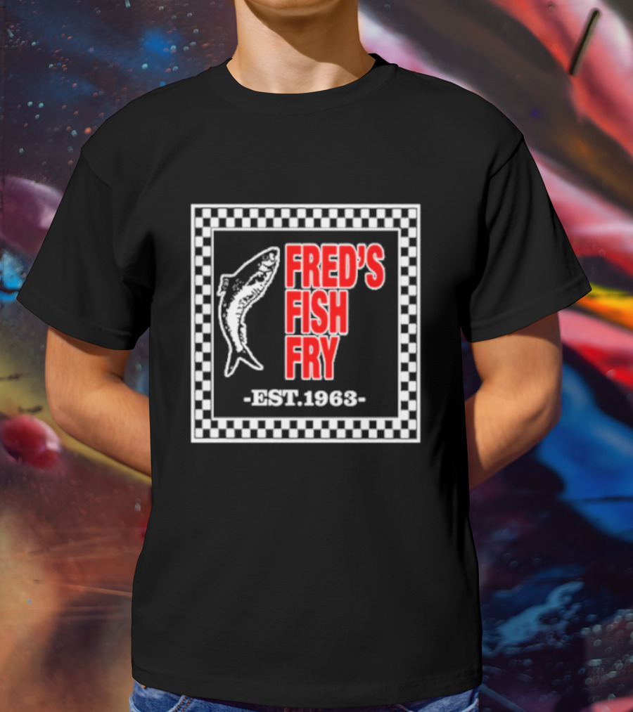 FRED'S FISH FRY EST. 1963 Checkered Border T-Shirt