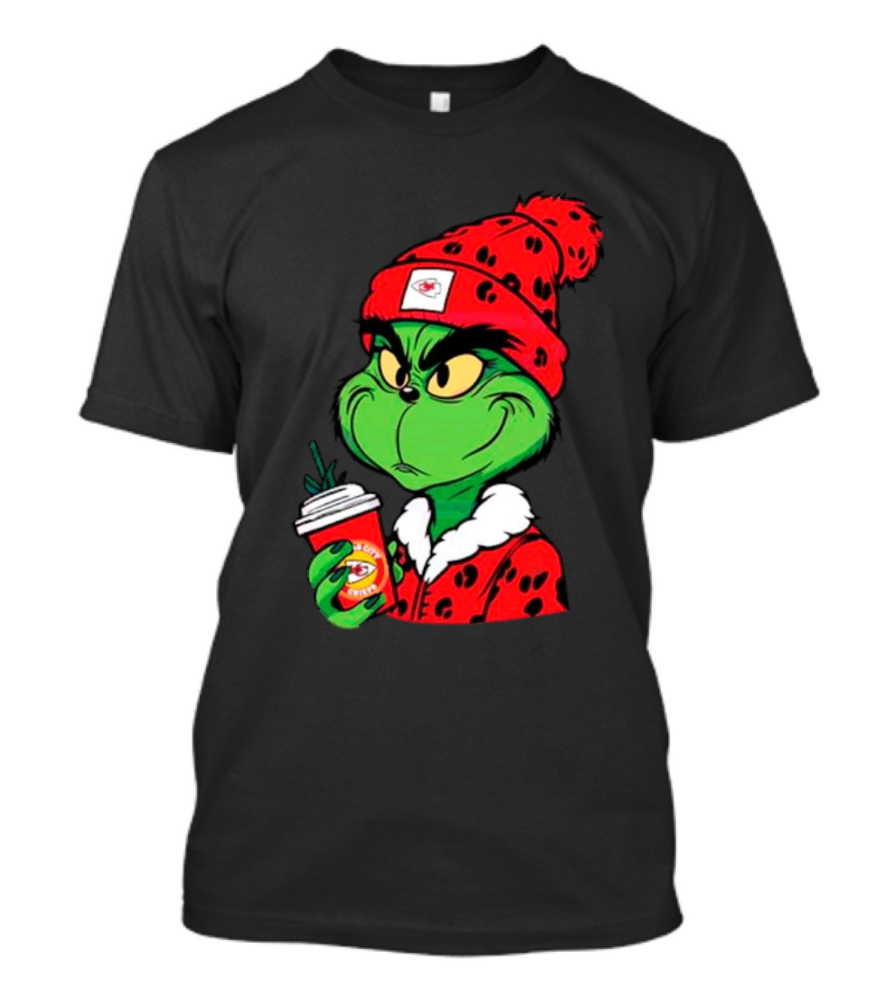 Grinch Leopard Kansas City Chiefs Coffee Beanie T-Shirt