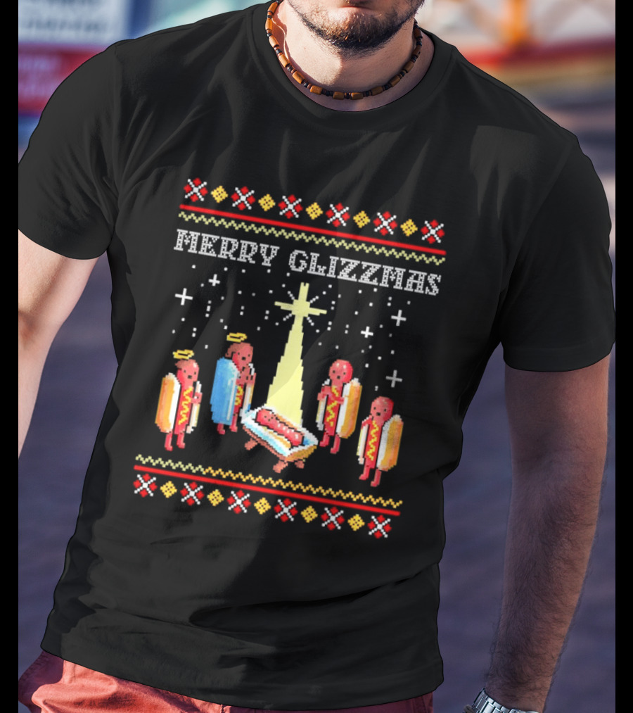 Merry Glizzmas Nativity Hot Dog Angels Scene Ugly Christmas T-Shirt