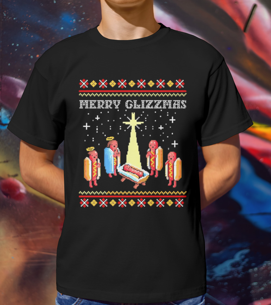 Merry Glizzmas Nativity Hot Dog Angels Scene Ugly Christmas T-Shirt