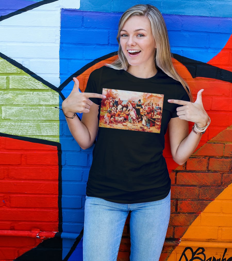 The First Thanksgiving 1621 Pilgrims And Native Americans Harvest Feast T-Shirt