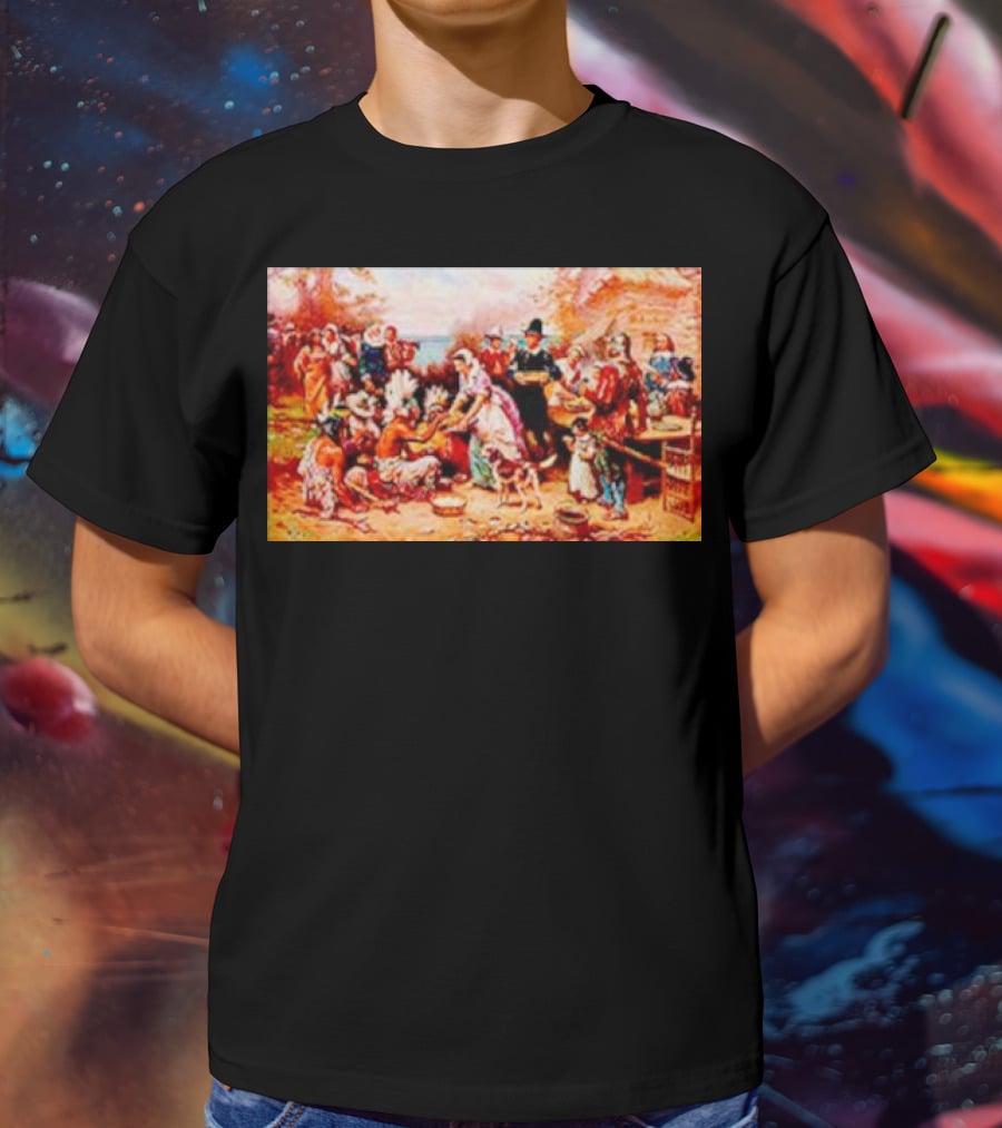 The First Thanksgiving 1621 Pilgrims And Native Americans Harvest Feast T-Shirt