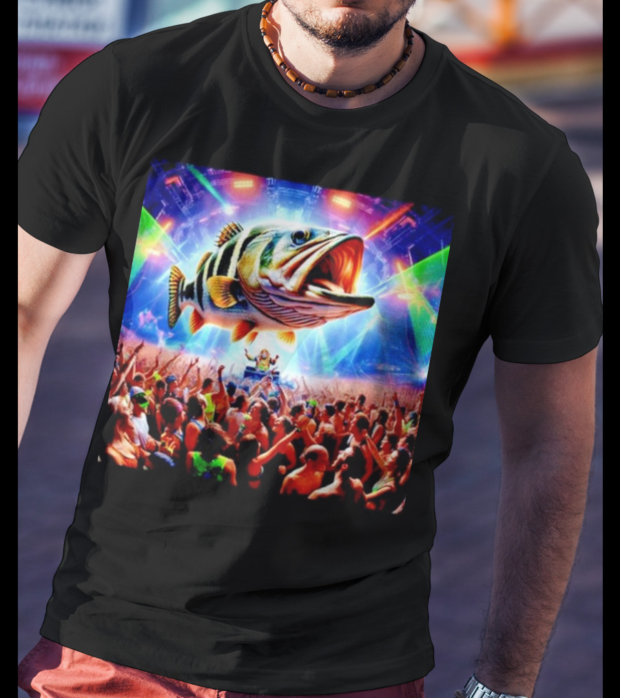 When The Bass Drops With Giant Fish Over Rave Crowd T-Shirt