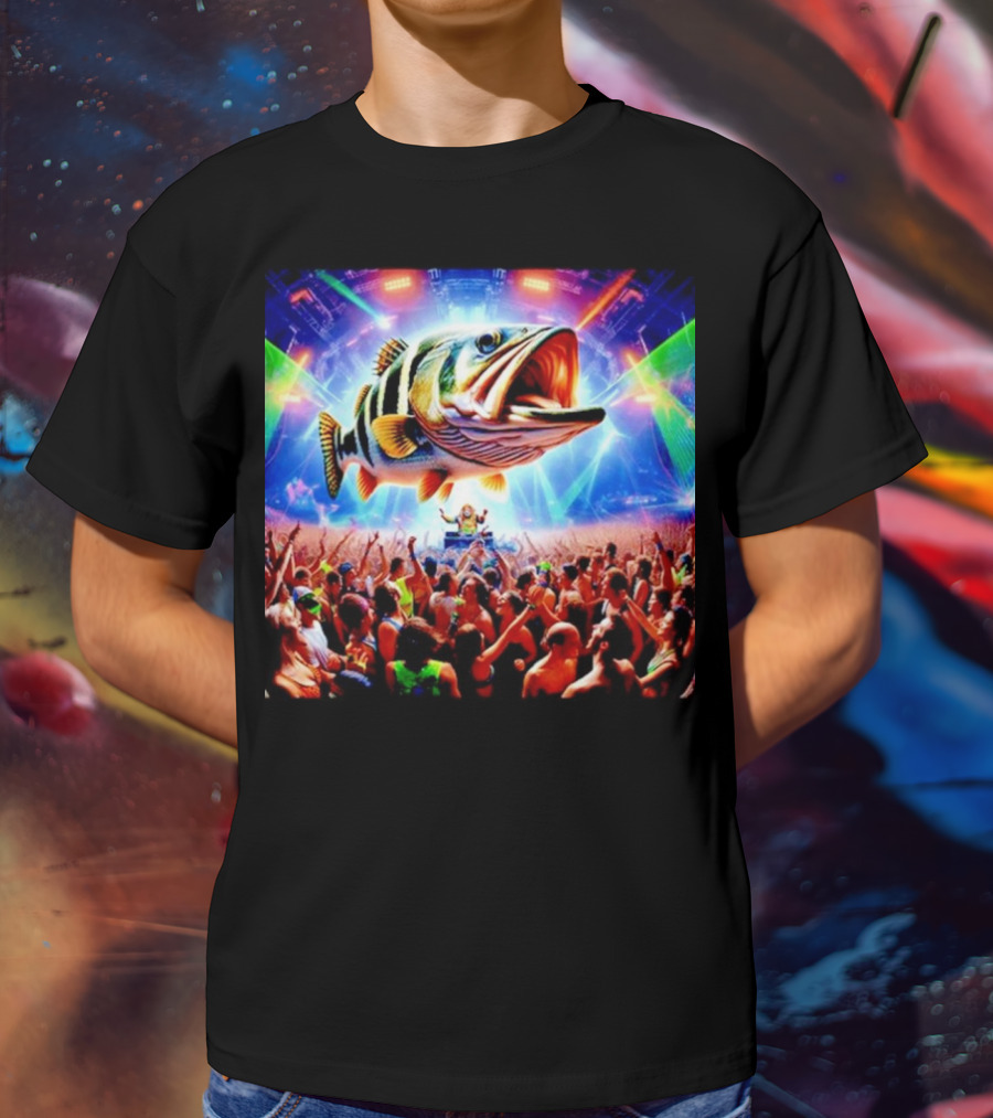 When The Bass Drops With Giant Fish Over Rave Crowd T-Shirt