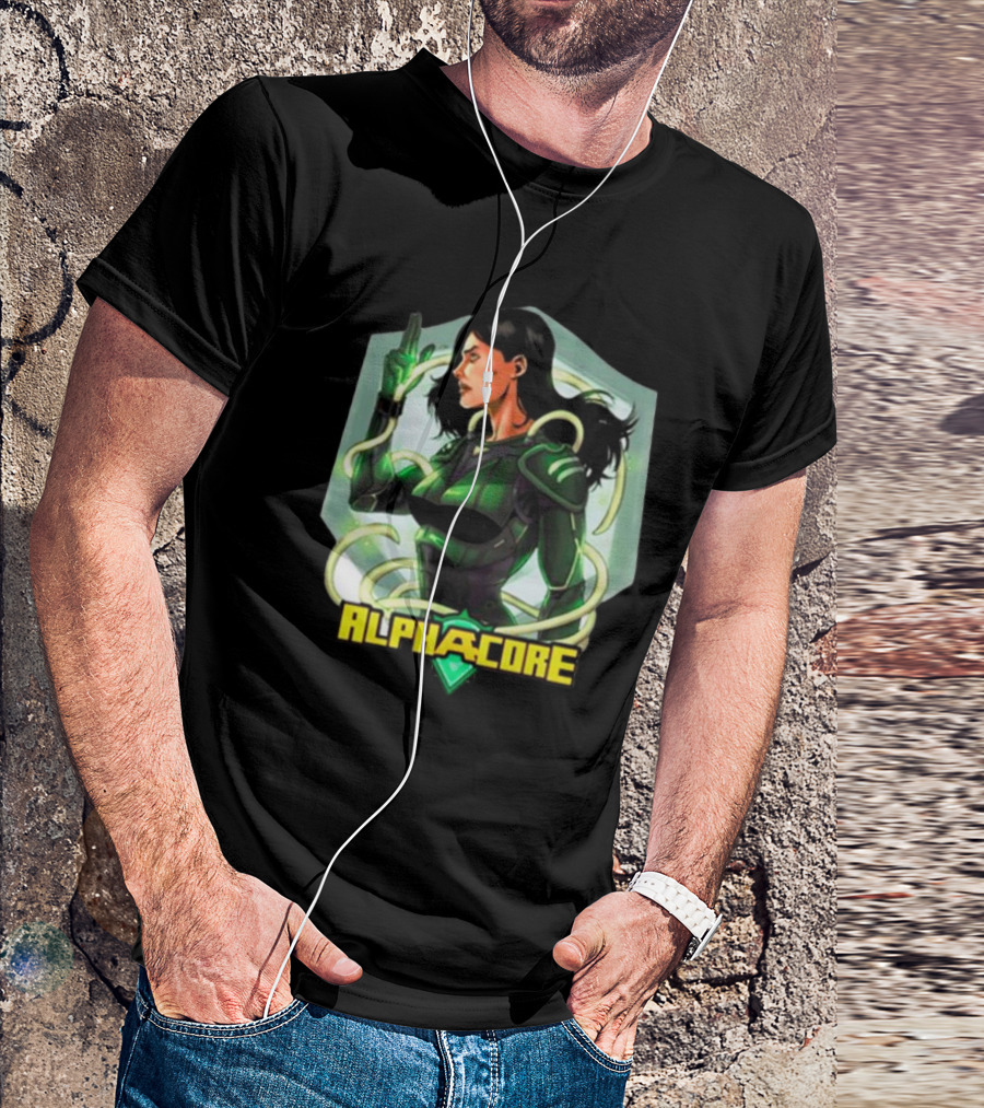 Ingrid Valdez Alphacore Heroic Green Warrior With Futuristic Elements T-Shirt