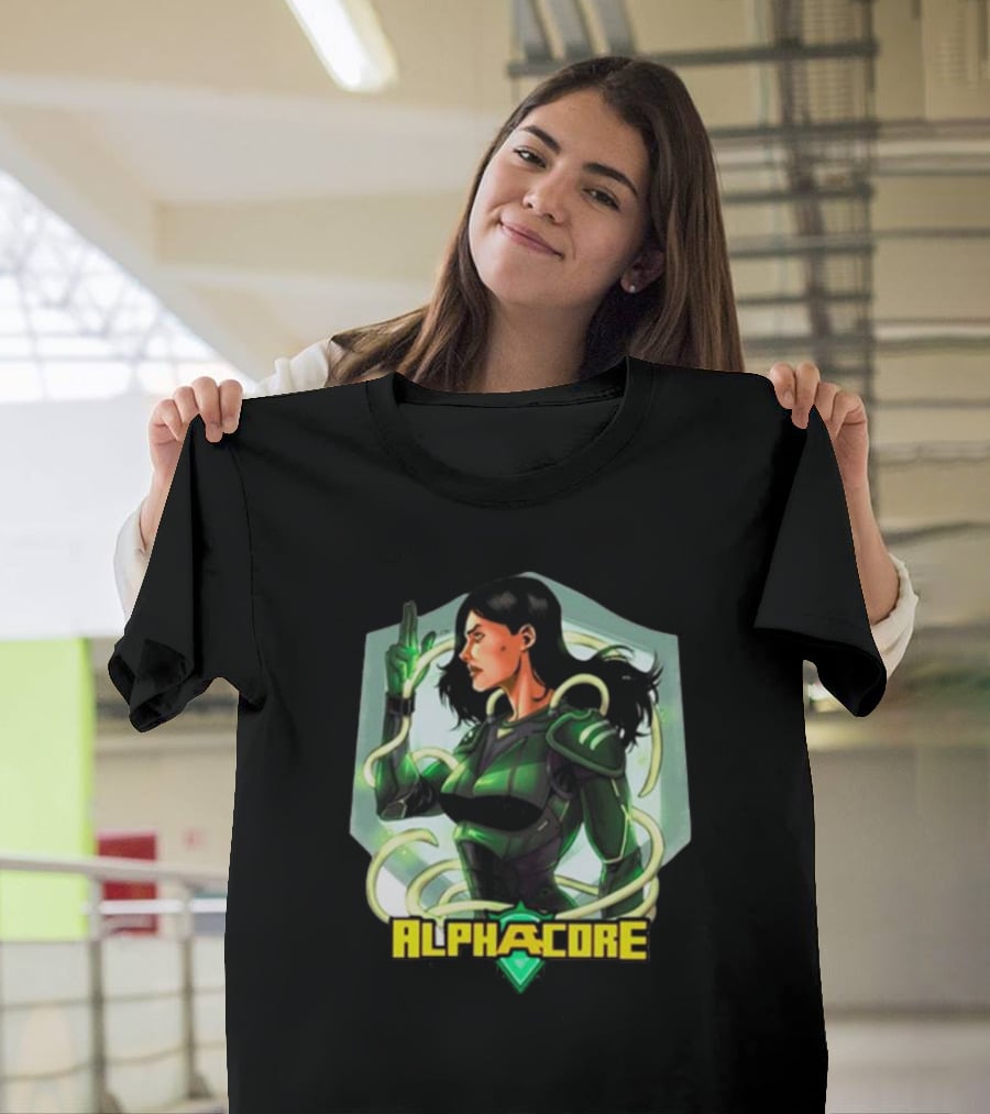Ingrid Valdez Alphacore Heroic Green Warrior With Futuristic Elements T-Shirt