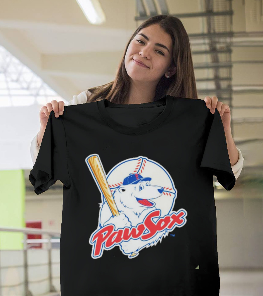 PawSox Polar Bear Baseball Bat Cap Red Socks T-Shirt