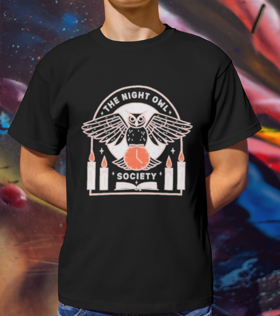 The Night Owl Society Midnight Clock With Candles And Book T-Shirt
