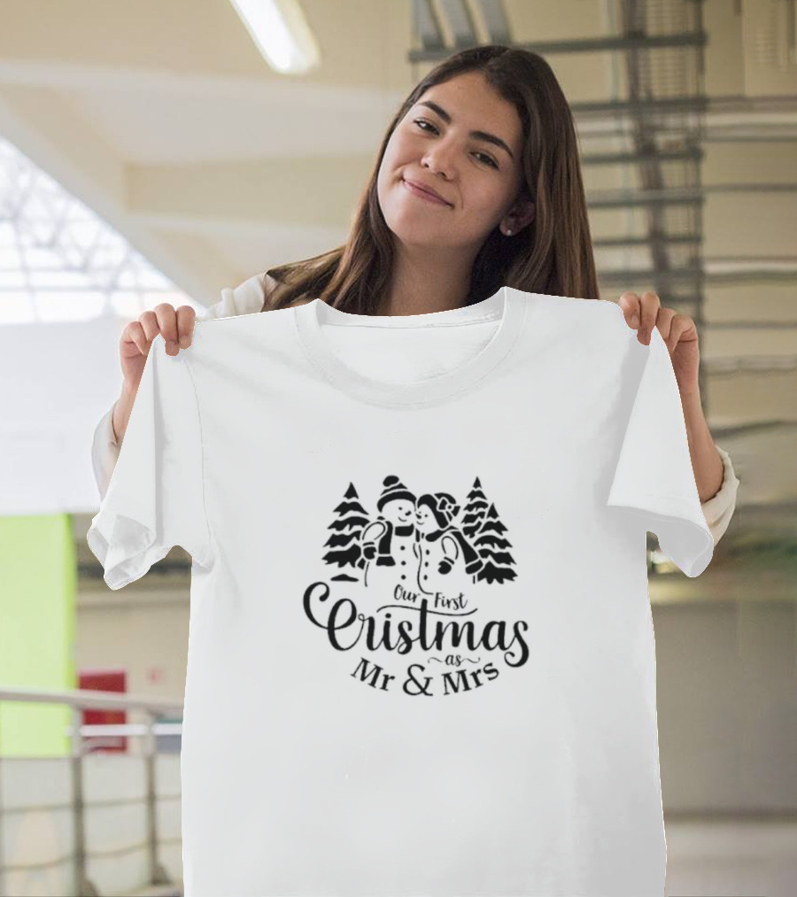 Our First Christmas As Mr And Mrs Snowman Couple Matching Holiday T-Shirt