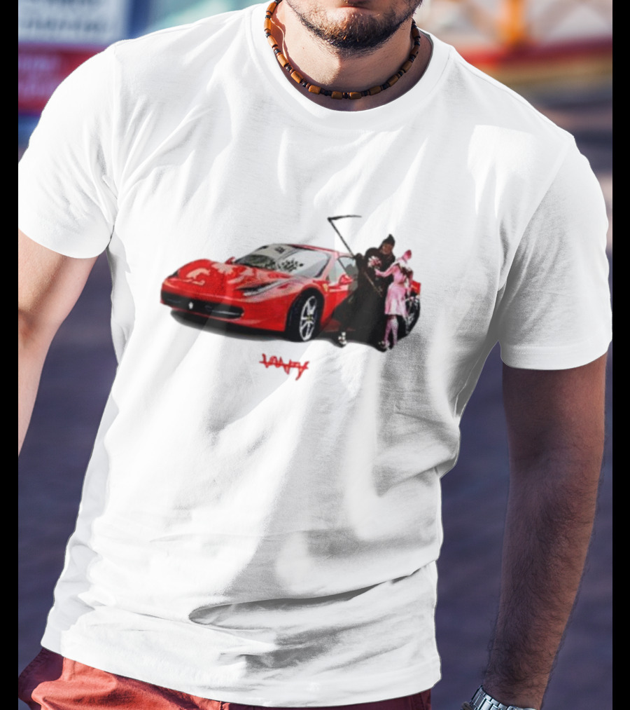 Club Scared Of Love Red Sports Car And Grim Reaper With Pink Figure T-Shirt