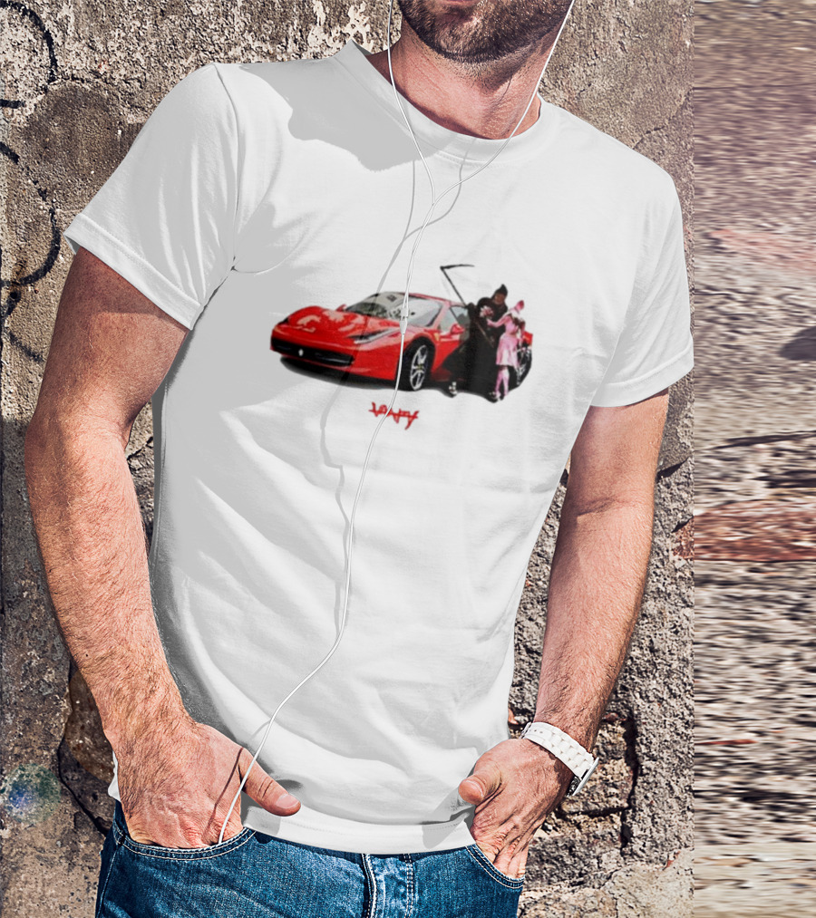 Club Scared Of Love Red Sports Car And Grim Reaper With Pink Figure T-Shirt