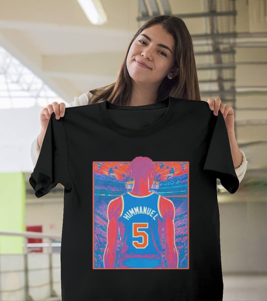 Immanuel Quickley Number 5 New York Knicks Vibrant Basketball Arena Scene T-Shirt
