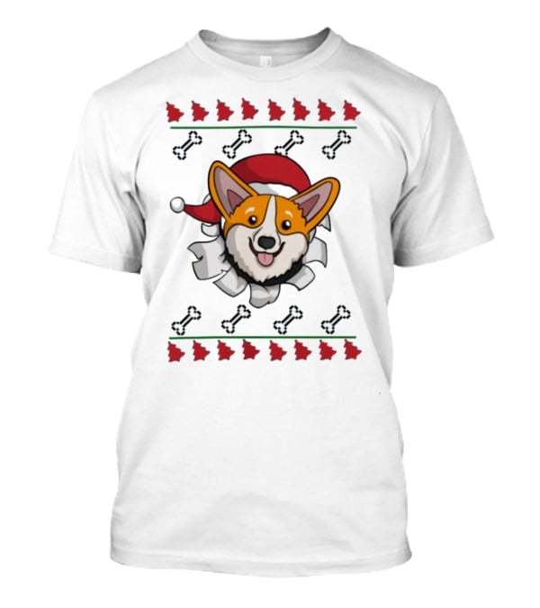 Corgi Surprise Christmas Santa Hat Bone T-Shirt