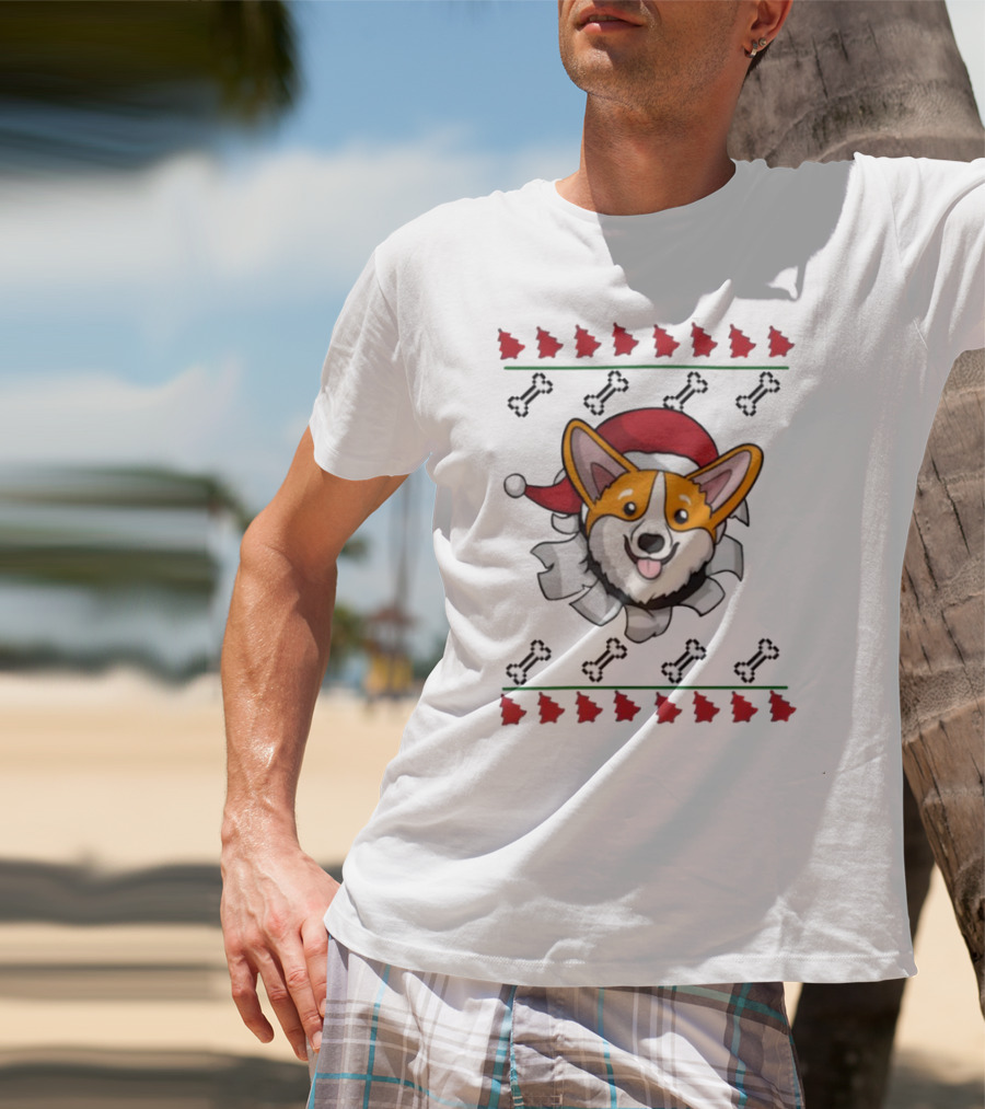 Corgi Surprise Christmas Santa Hat Bone T-Shirt