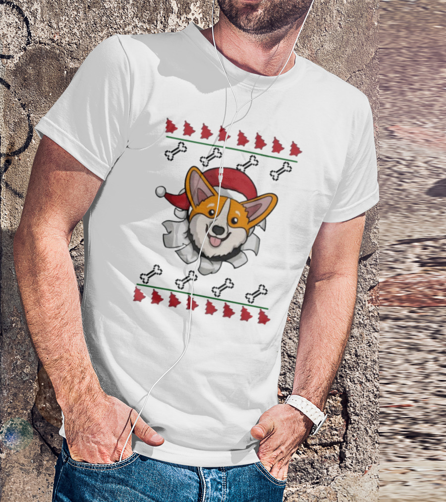 Corgi Surprise Christmas Santa Hat Bone T-Shirt