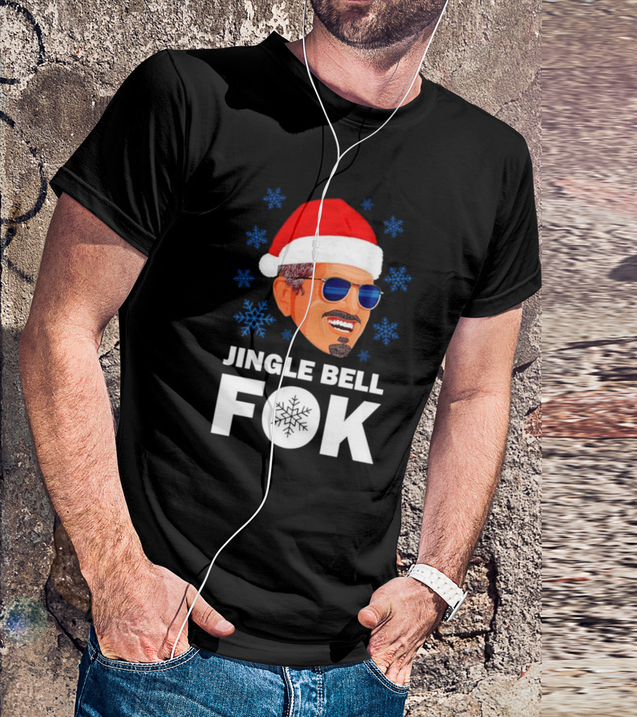 Jingle Bell Fok Santa Christmas Snowflakes Santa Hat Blue Sunglasses T-Shirt