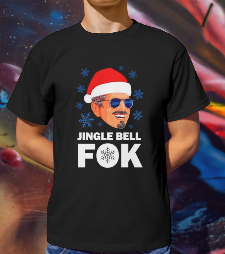 Jingle Bell Fok Santa Christmas Snowflakes Santa Hat Blue Sunglasses T-Shirt