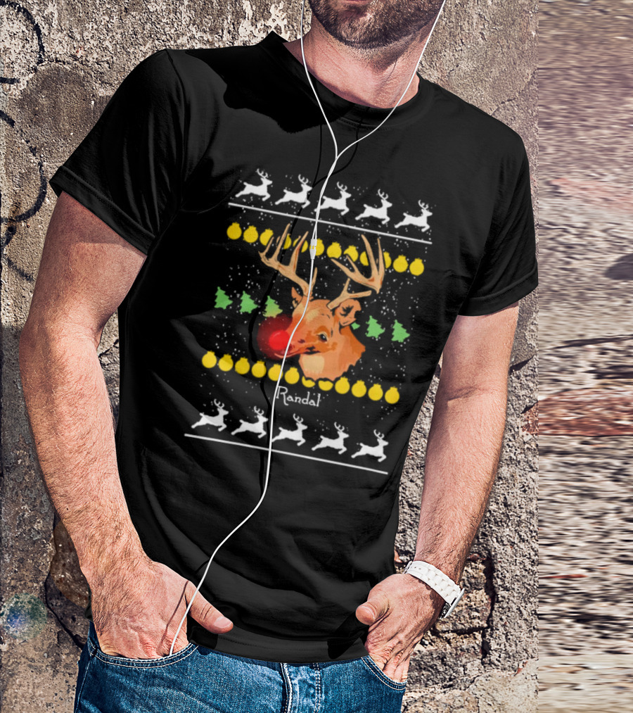 Randal Reindeer Festive Holiday Pattern With Red Nose And Antlers T-Shirt