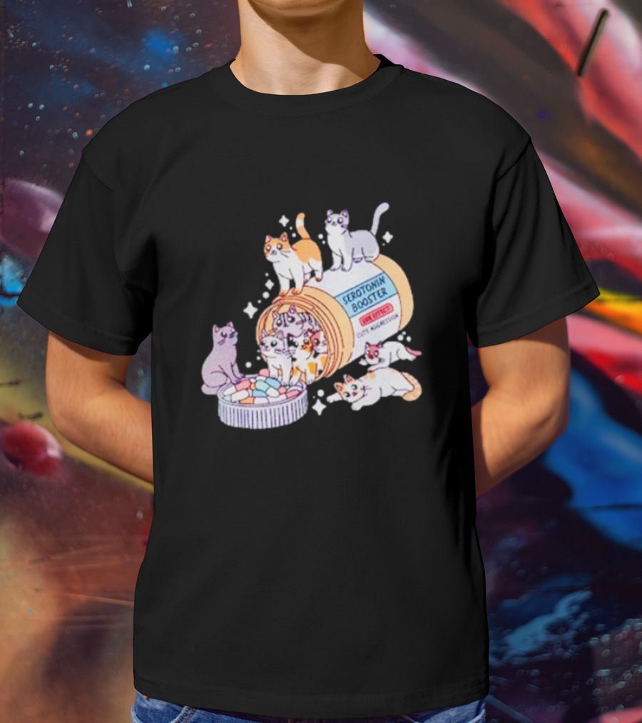 Serotonin Booster Cats Cute Antidepressant Kittens Happiness T-Shirt