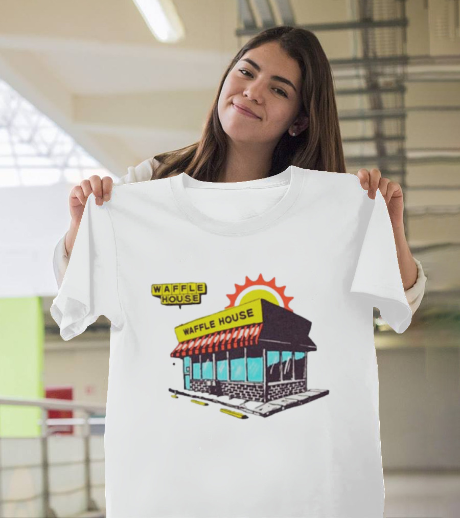 Waffle House Restaurant Building With Sunburst Background T-Shirt