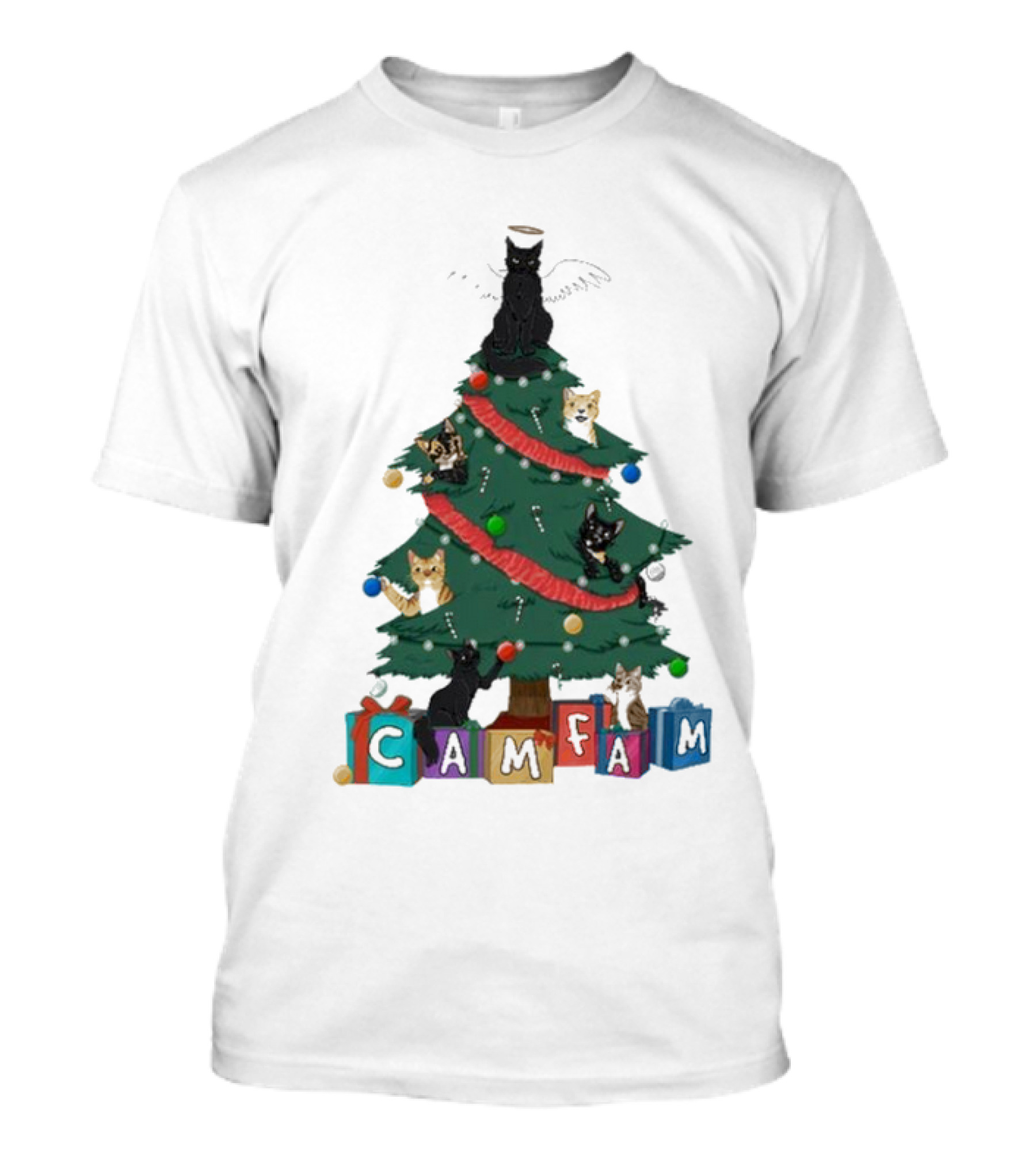 Cam Fam Cats On Christmas Tree T-Shirt