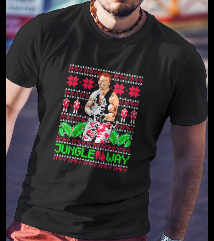 Jungle All The Way Retro Action Hero Holiday T-Shirt