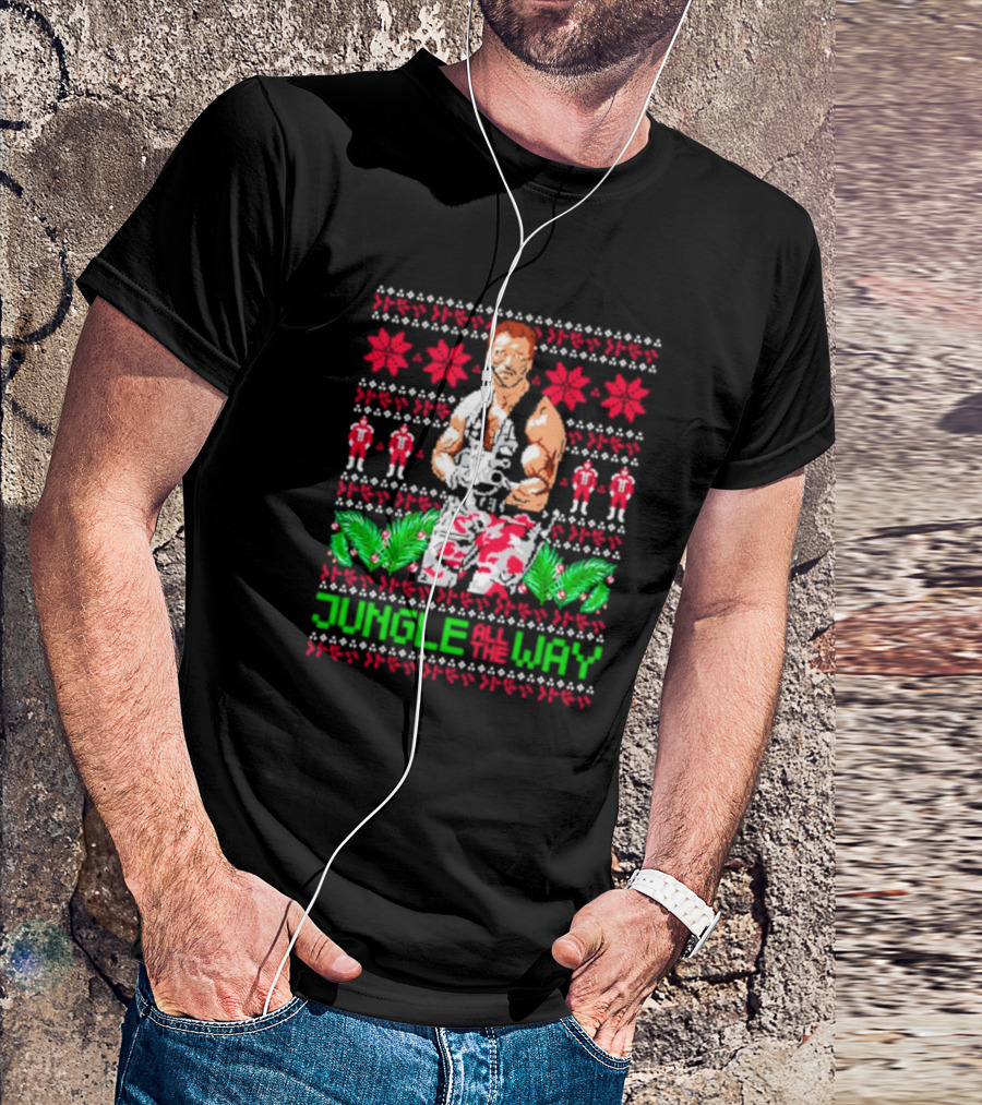 Jungle All The Way Retro Action Hero Holiday T-Shirt