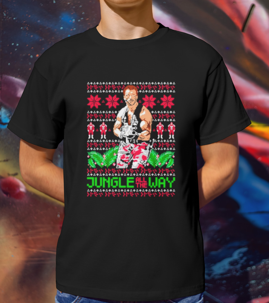Jungle All The Way Retro Action Hero Holiday T-Shirt