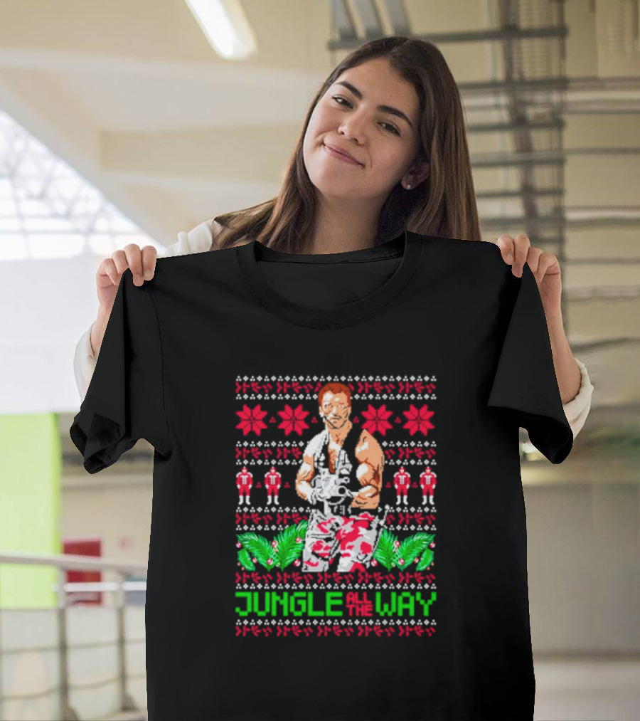 Jungle All The Way Retro Action Hero Holiday T-Shirt