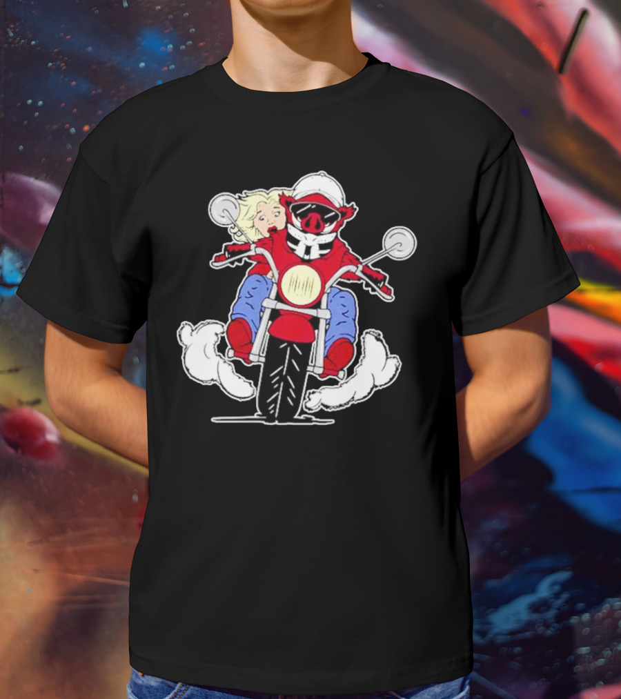 Arkansas Razorbacks Pig Riding Motorcycle With Passenger T-Shirt