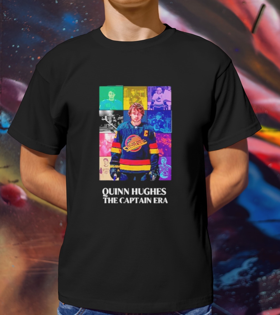 Quinn Hughes The Captain Era Multicolor Vancouver Hockey Legend T-Shirt