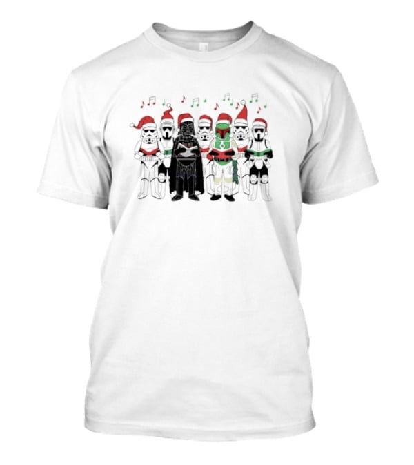 Star Wars Characters Santa Hats Singing Christmas Carols T-Shirt