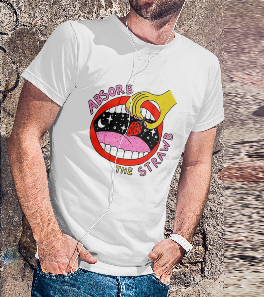 Absorb The Strawb Strawberry Imagery With Hand And Mouth T-Shirt